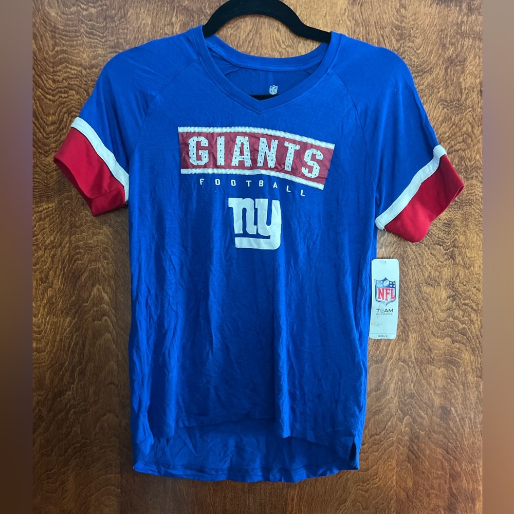 NWT‎ NFL Blue Giants Kids Girls L Tee with Red and White Accents